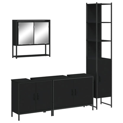 Set Mobili da Bagno 4 pz Nero in Legno Multistrato