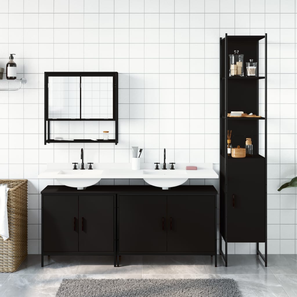 Set Mobili da Bagno 4 pz Nero in Legno Multistrato