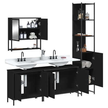 Set Mobili da Bagno 4 pz Nero in Legno Multistrato