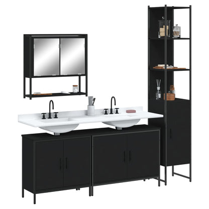 Set Mobili da Bagno 4 pz Nero in Legno Multistrato