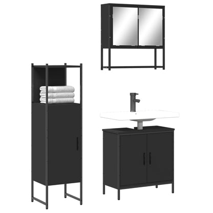 Set Mobili da Bagno 3 pz Nero in Legno Multistrato
