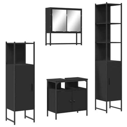 Set Mobili da Bagno 4 pz Nero in Legno Multistrato