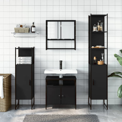 Set Mobili da Bagno 4 pz Nero in Legno Multistrato