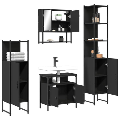Set Mobili da Bagno 4 pz Nero in Legno Multistrato