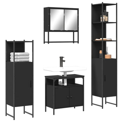 Set Mobili da Bagno 4 pz Nero in Legno Multistrato
