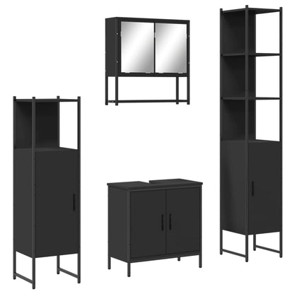 Set Mobili da Bagno 4 pz Nero in Legno Multistrato