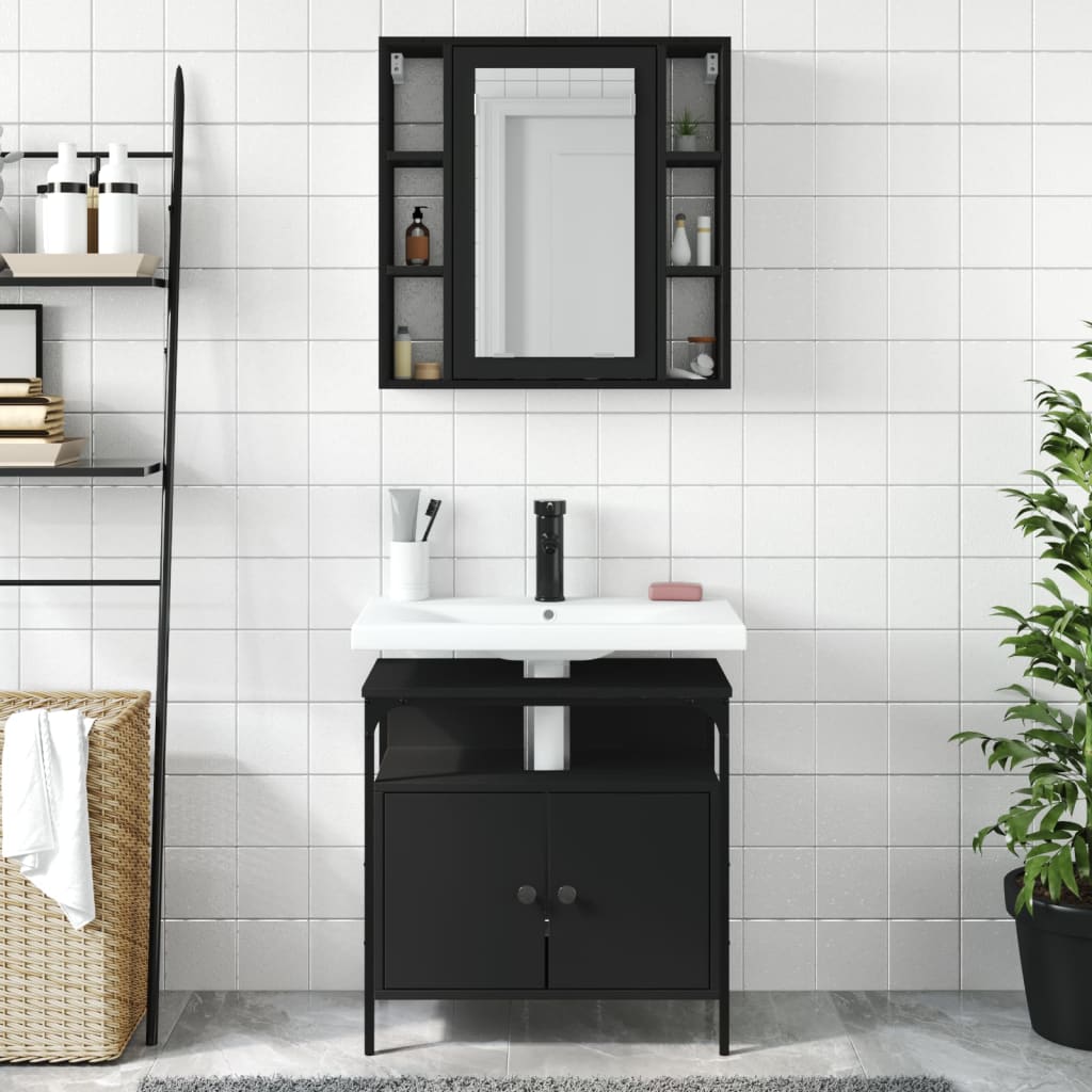 Set Mobili da Bagno 2 pz Nero in Legno Multistrato