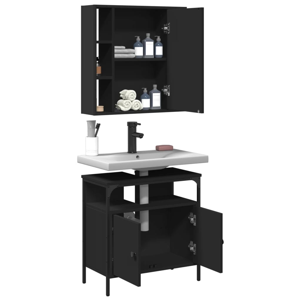 Set Mobili da Bagno 2 pz Nero in Legno Multistrato