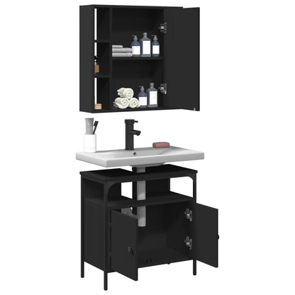 Set Mobili da Bagno 2 pz Nero in Legno Multistrato