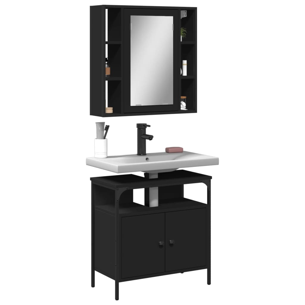 Set Mobili da Bagno 2 pz Nero in Legno Multistrato