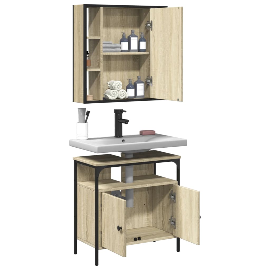 Set Mobili da Bagno 2 pz Rovere Sonoma in Legno Multistrato