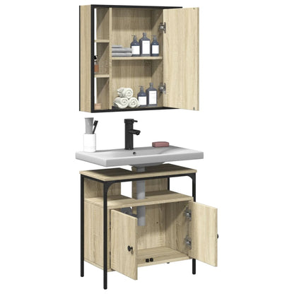 Set Mobili da Bagno 2 pz Rovere Sonoma in Legno Multistrato