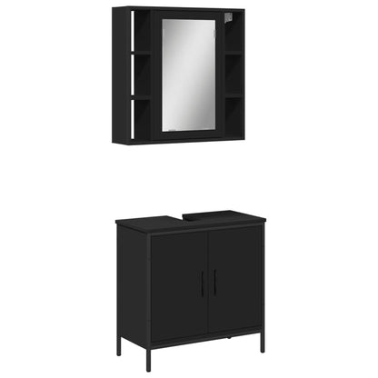 Set Mobili da Bagno 2 pz Nero in Legno Multistrato