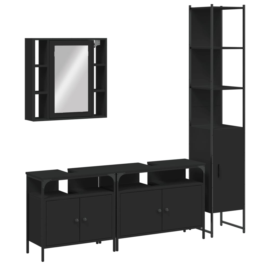 Set Mobili da Bagno 4 pz Nero in Legno Multistrato