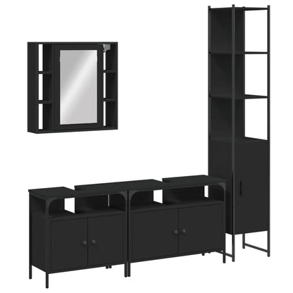 Set Mobili da Bagno 4 pz Nero in Legno Multistrato