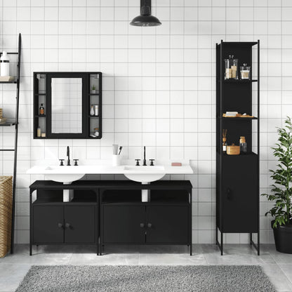 Set Mobili da Bagno 4 pz Nero in Legno Multistrato