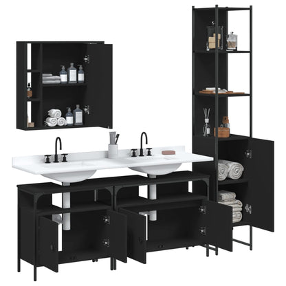 Set Mobili da Bagno 4 pz Nero in Legno Multistrato