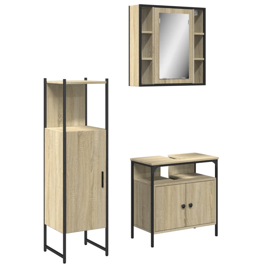 Set di Mobili da Bagno 3 pz Rovere Sonoma in Legno Multistrato