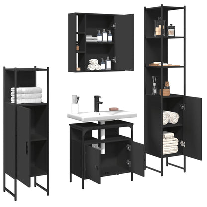 Set Mobili da Bagno 4 pz Nero in Legno Multistrato