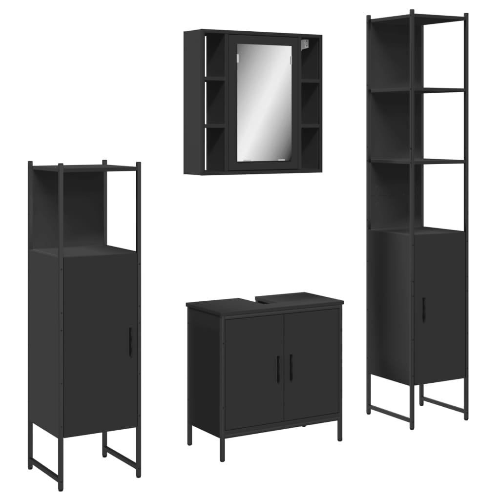 Set Mobili da Bagno 4 pz Nero in Legno Multistrato