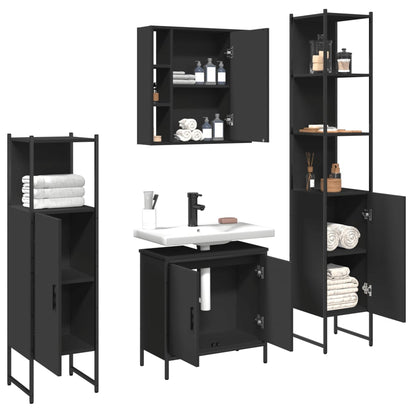 Set Mobili da Bagno 4 pz Nero in Legno Multistrato