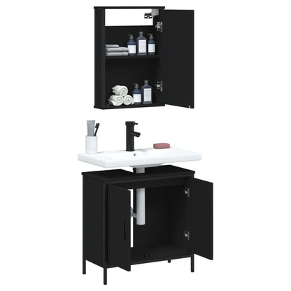Set Mobili da Bagno 2 pz Nero in Legno Multistrato