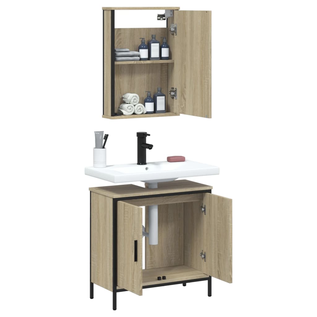 Set Mobili da Bagno 2 pz Rovere Sonoma in Legno Multistrato
