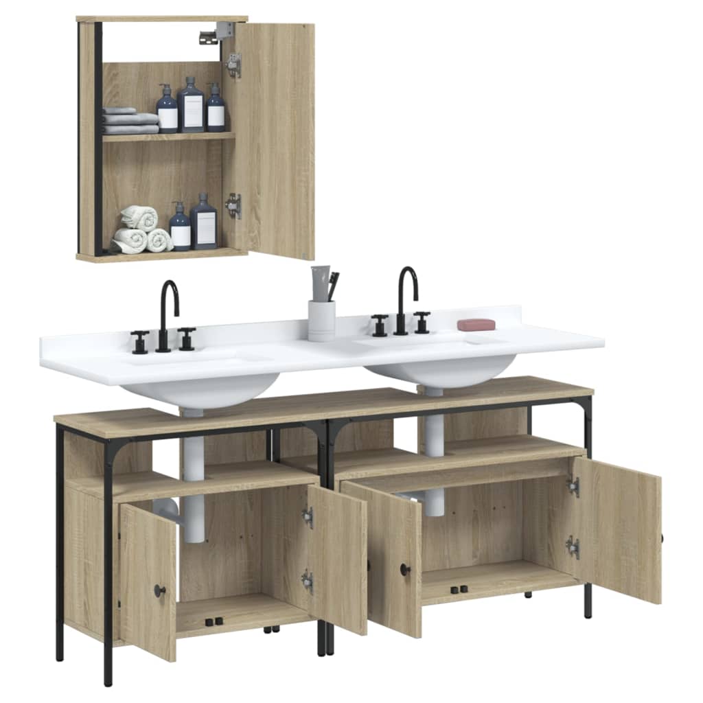 Set Mobili da Bagno 3 pz Rovere Sonoma in Legno Multistrato