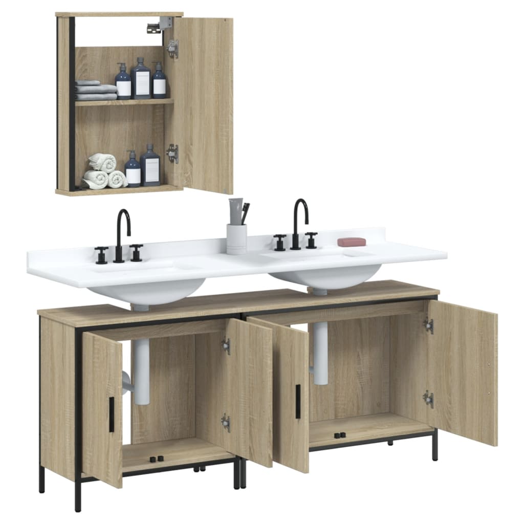 Set Mobili da Bagno 3 pz Rovere Sonoma in Legno Multistrato