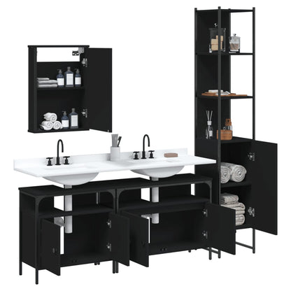 Set Mobili da Bagno 4 pz Nero in Legno Multistrato
