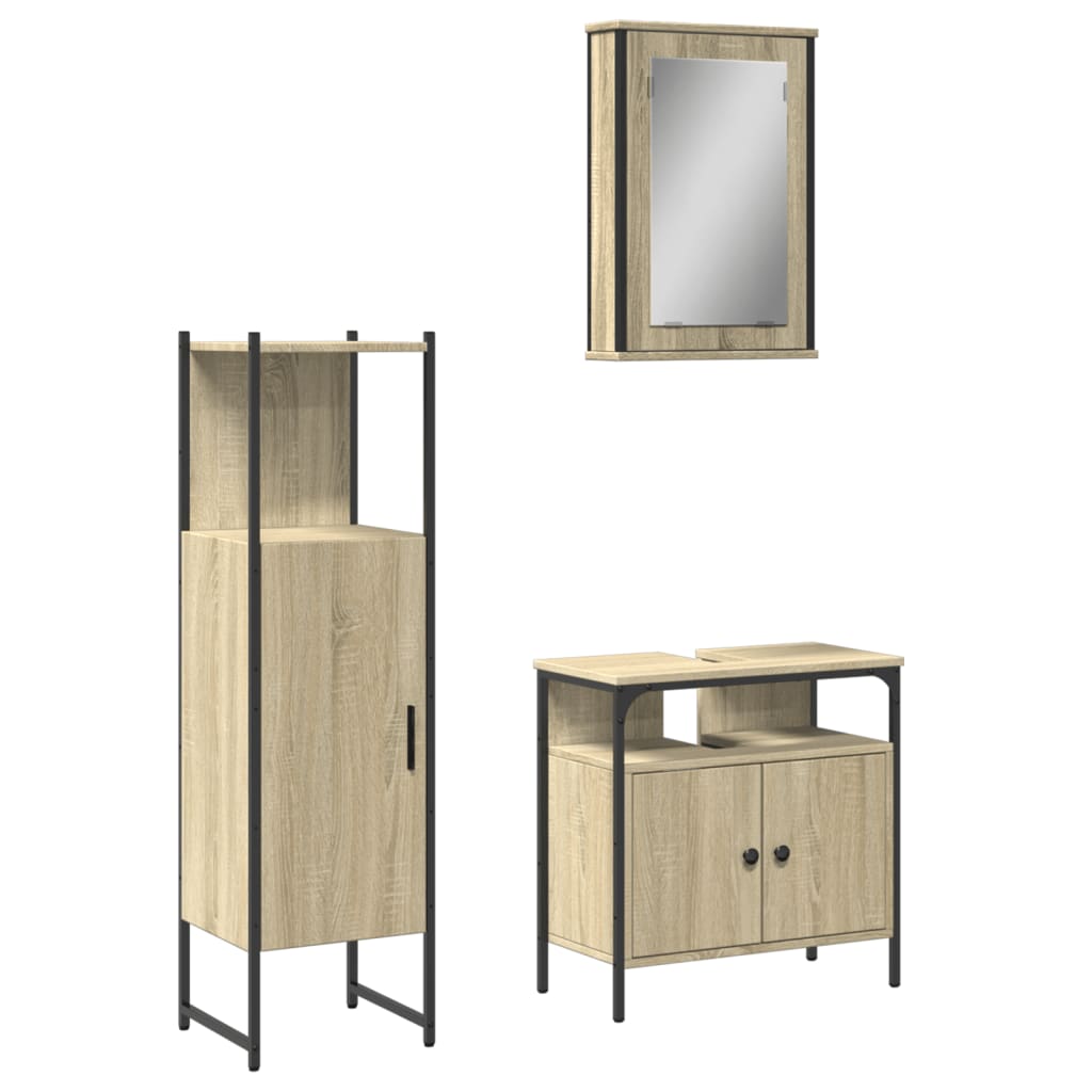 Set Mobili da Bagno 3 pz Rovere Sonoma in Legno Multistrato