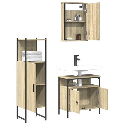 Set Mobili da Bagno 3 pz Rovere Sonoma in Legno Multistrato