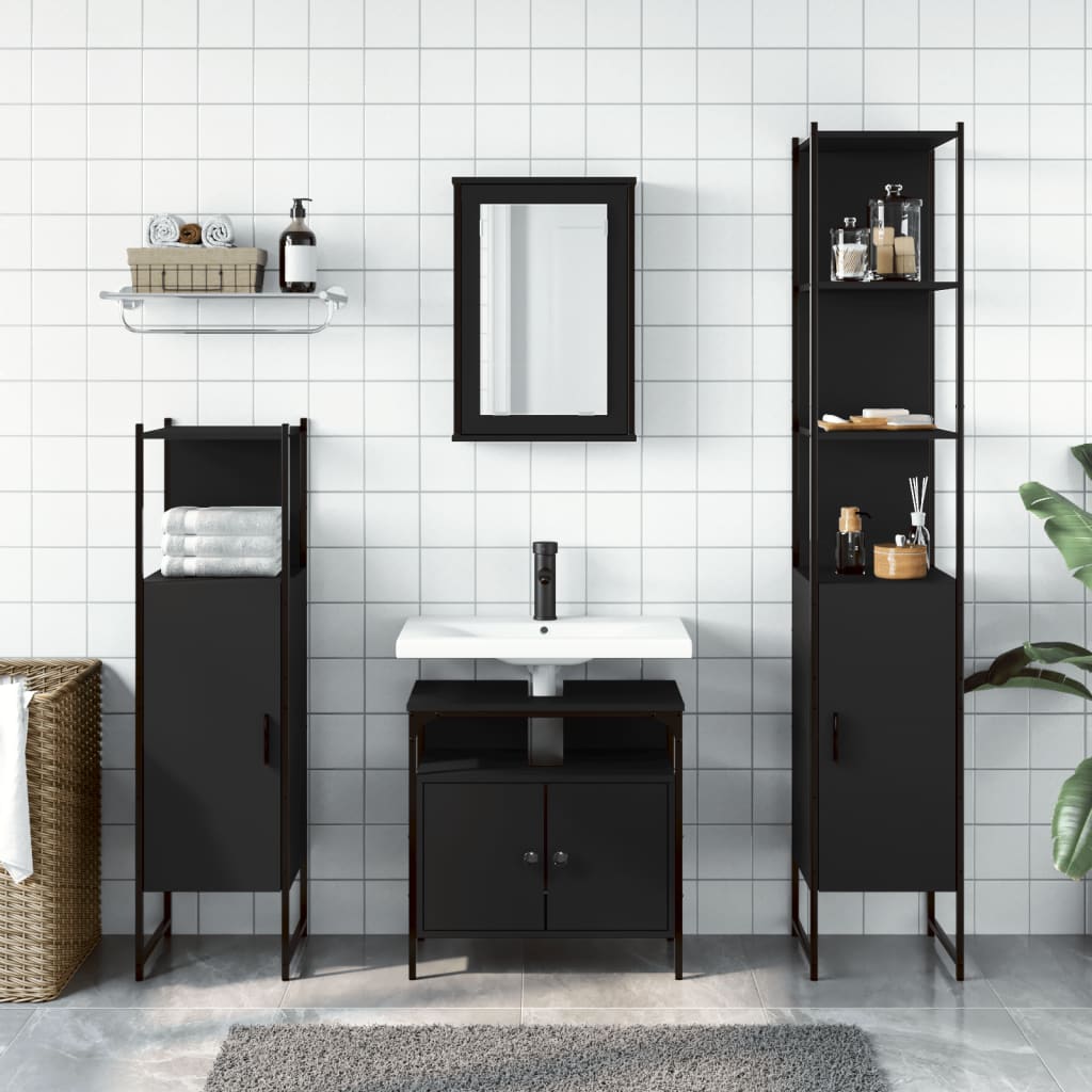 Set Mobili da Bagno 4 pz Nero in Legno Multistrato