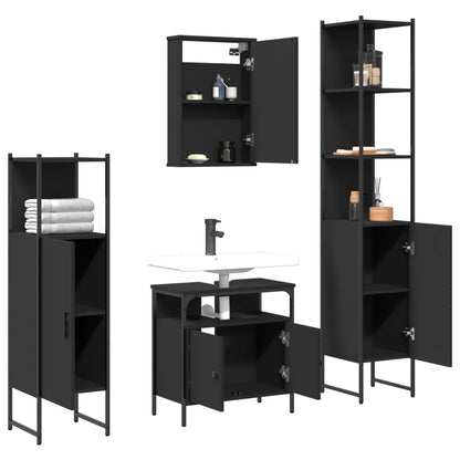 Set Mobili da Bagno 4 pz Nero in Legno Multistrato