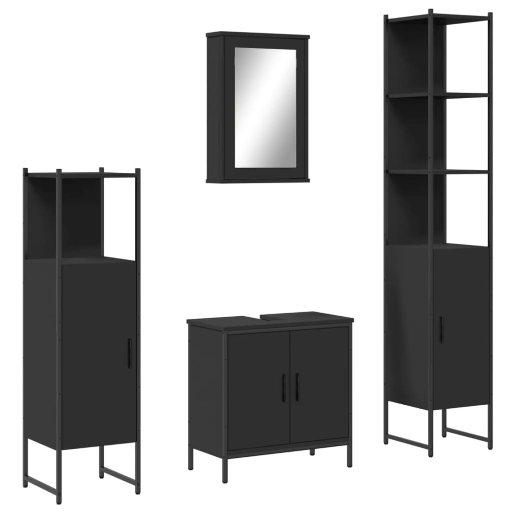 Set Mobili da Bagno 4 pz Nero in Legno Multistrato