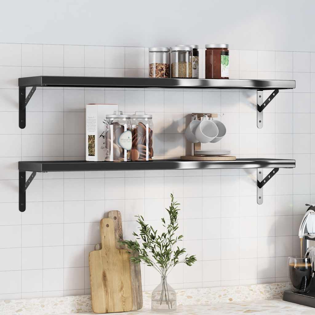Mensole a Muro 2 pz 100x23,5x3 cm Nero in Acciaio Inossidabile