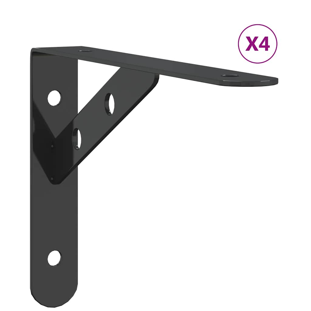 Staffe per Mensola 4 pz 20x2,5x14 cm in Acciaio Inox Nero