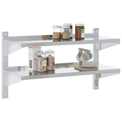 Mensola Muro 2 Ripiani 100x40x60cm Argento Acciaio Inossidabile