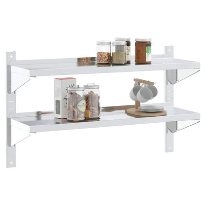 Mensola Muro 2 Ripiani 100x30x60cm Argento Acciaio Inossidabile