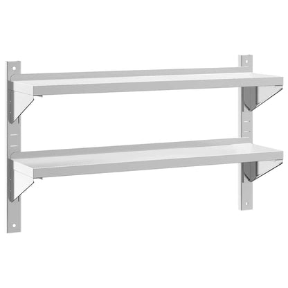 Mensola a Muro 2 Ripiani 100x23,5x60cm Argento in Acciaio Inox