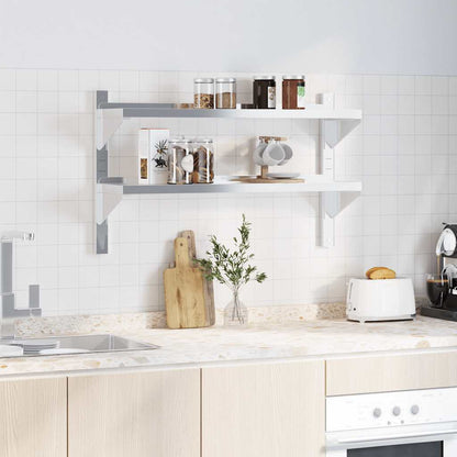 Mensola a Muro 2 Ripiani 100x23,5x60cm Argento in Acciaio Inox