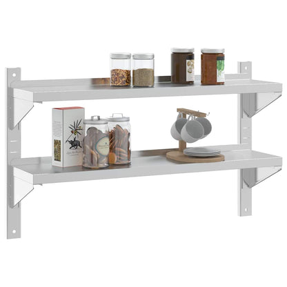 Mensola a Muro 2 Ripiani 100x23,5x60cm Argento in Acciaio Inox