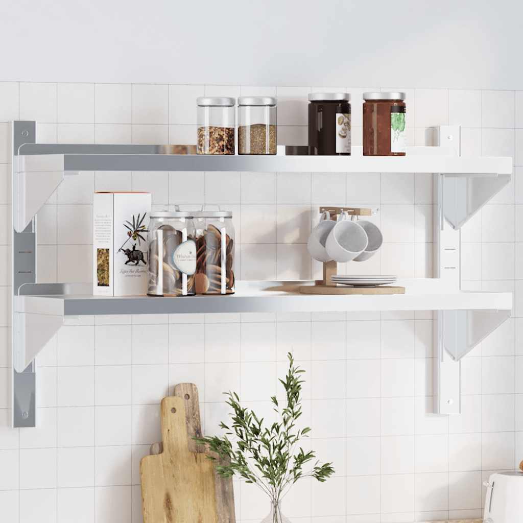 Mensola a Muro 2 Ripiani 100x23,5x60cm Argento in Acciaio Inox