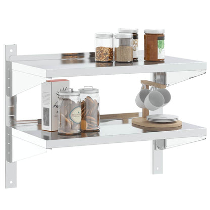 Mensola Muro 2 Ripiani 75x40x60cm Argento Acciaio Inossidabile