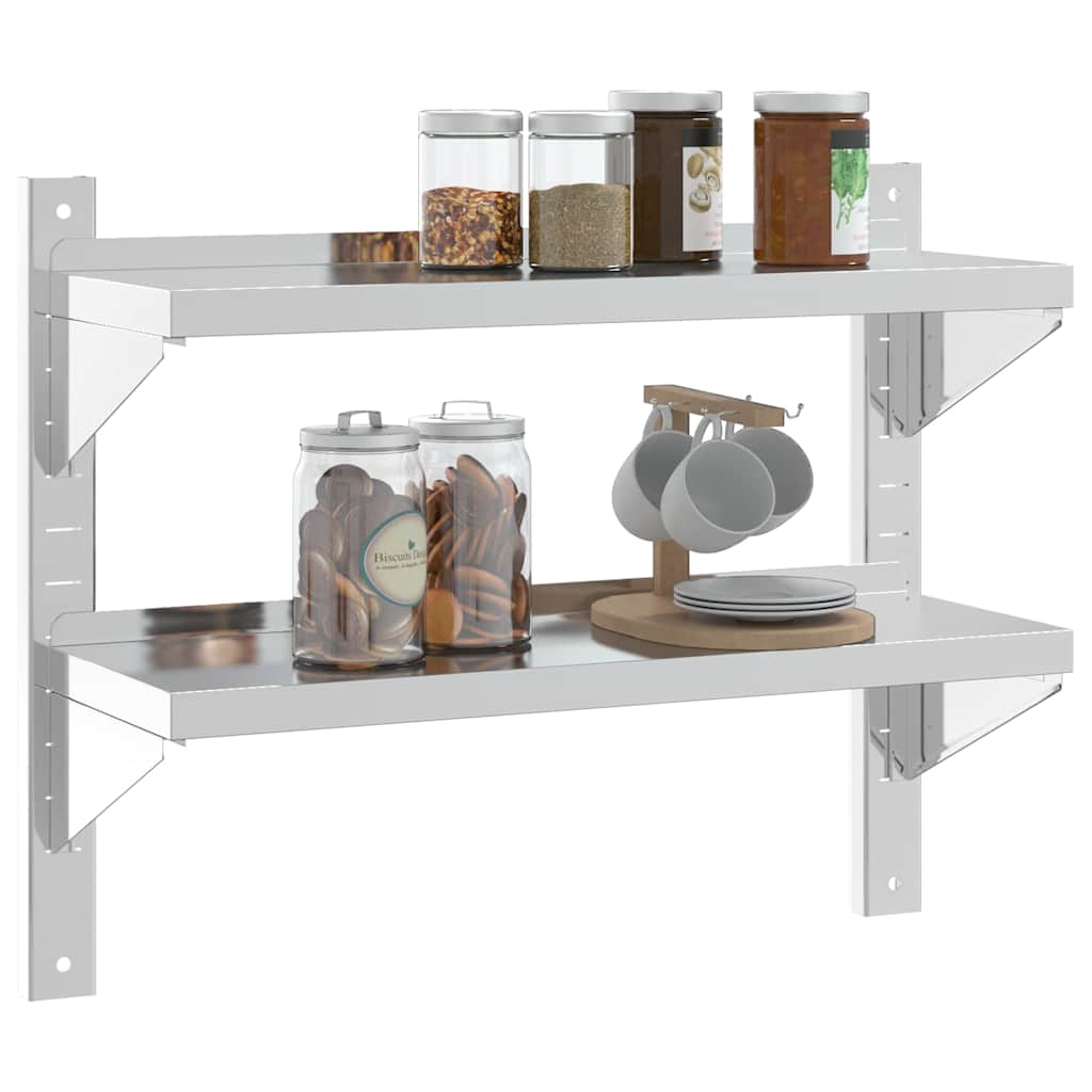 Mensola a Muro 2 Ripiani 75x23,5x60cm Argento in Acciaio Inox