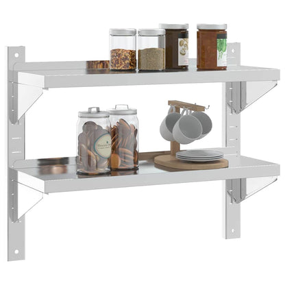 Mensola a Muro 2 Ripiani 75x23,5x60cm Argento in Acciaio Inox