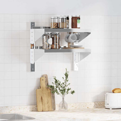 Mensola Muro 2 Ripiani 50x30x48 cm Argento Acciaio Inossidabile