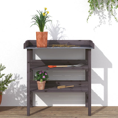 Tavolo Piante Ripiani Grigio 78x38x,82,5cm Legno Massello Abete