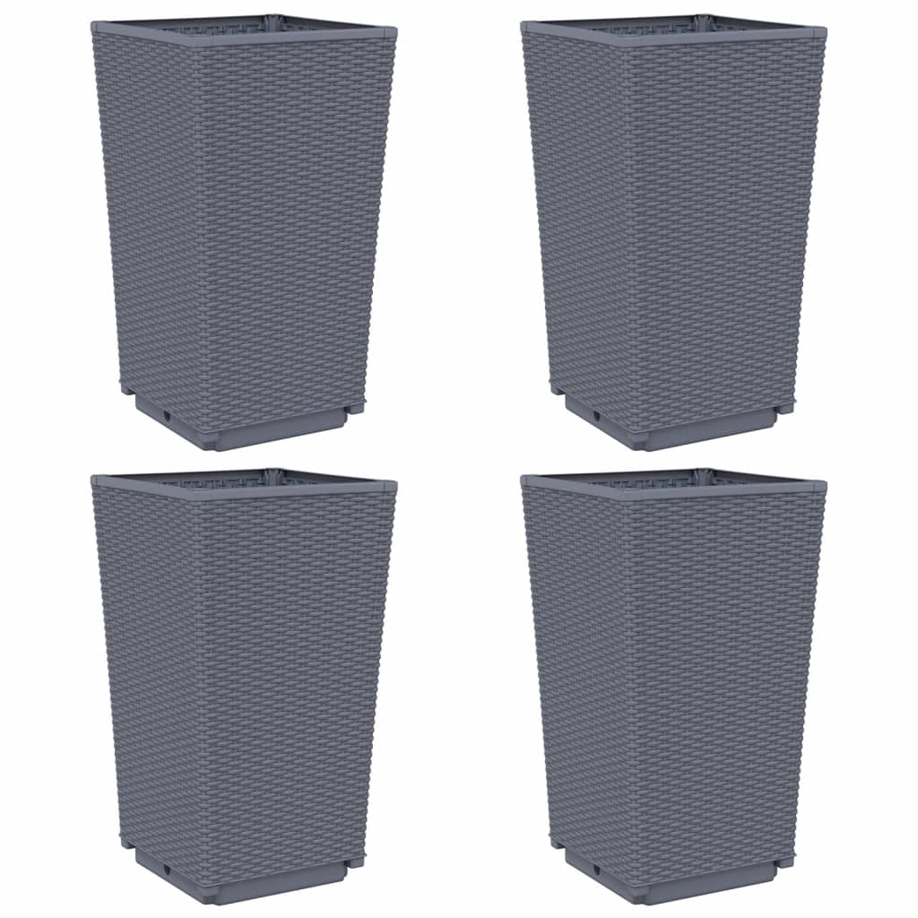 Fioriere da Giardino 4 pz Grigio Blu 32,5x32,5x57 cm in PP