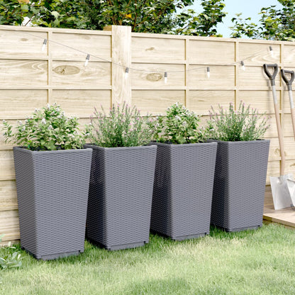 Fioriere da Giardino 4 pz Grigio Blu 32,5x32,5x57 cm in PP